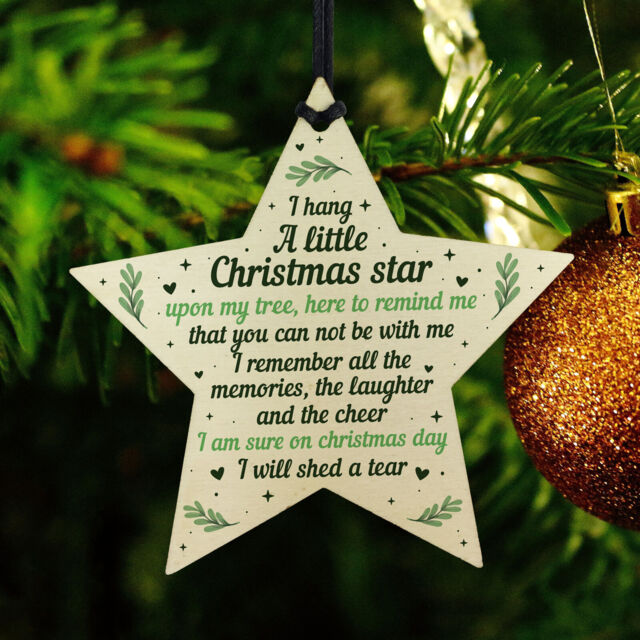Christmas Wood Star Memorial Tree Decoration Ornament Mum Dad Nan