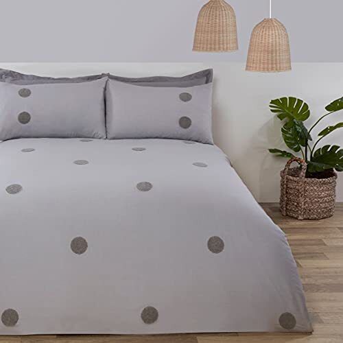 Sleepdown Embroidered Tufted Polka Dot Circles Grey Luxury Soft Cosy
