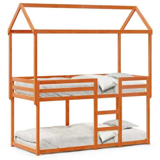 Bunk Bed With Roof Wax Brown 90x190 Cm Solid Wood Pine Vidaxl