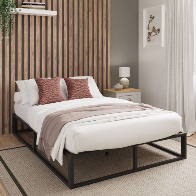 Platform Bedframe 120cm 4ft Small Double Black Under Mattress &