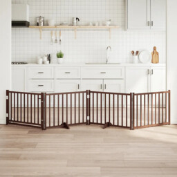 Dog Gate With Door Foldable 4 Panels Brown Oak 320 Cm Solid Wood Fir