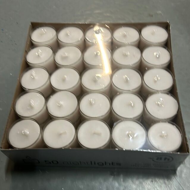 Pack Of 50 Clear Cup Tealights - 8 Hour Burn Time - Wenzel White