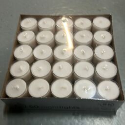 Pack Of 50 Clear Cup Tealights - 8 Hour Burn Time - Wenzel White
