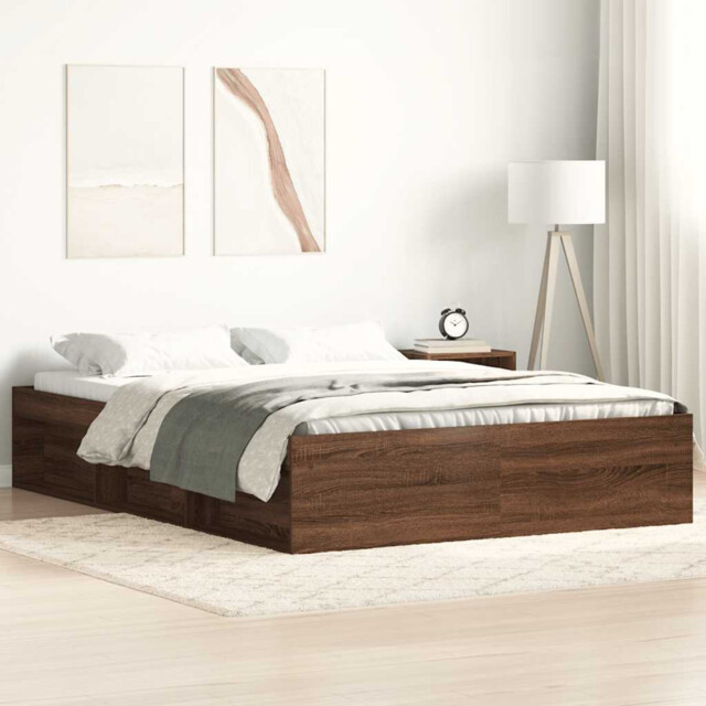 Bed Frame 75x190cm Brown Oak Engineered Wood 6 Open Plywood Slats