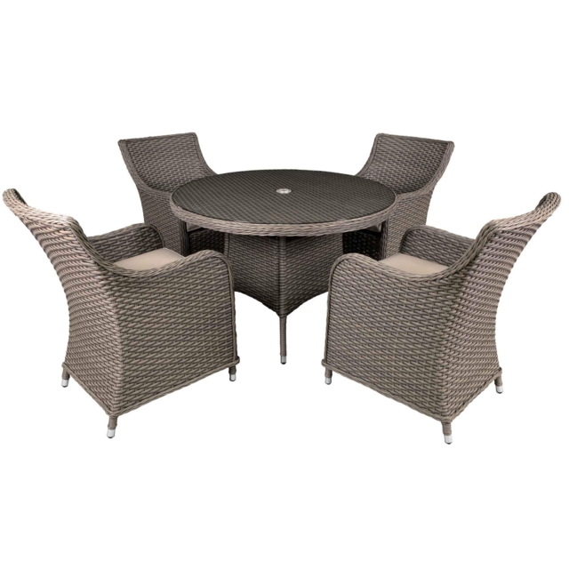 Garden Dining Set, 5-piece, Glass Table Top, Chairs X 4, Chester