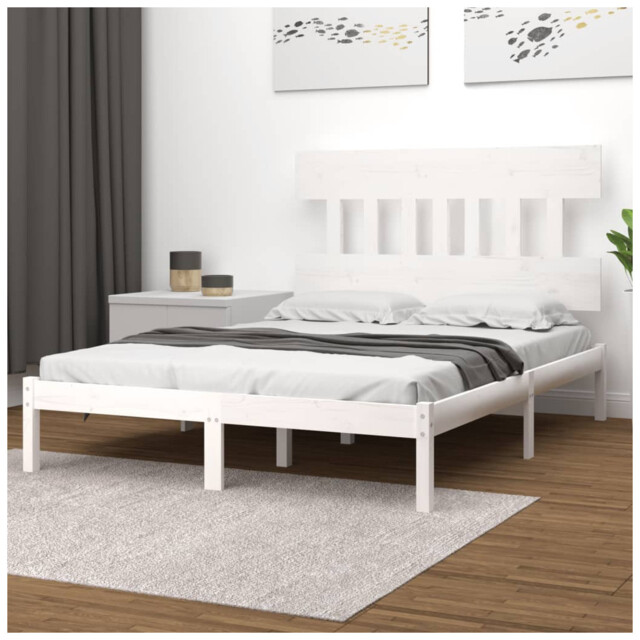 Bed Frame Solid Pine Wood White 200x200 Cm Headboard Rustic Sturdy