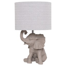 Table Lamp Grey Resin Elephant Animal Shape With Fabric Shade Design