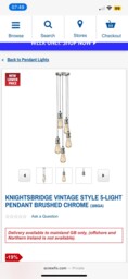 Knightsbridge 1.8m E27 Vintage 5-light Pendant Set Polished Chrome