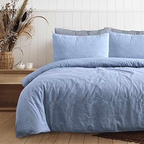 100% Pure Cotton Plain Dye Denim Blue Duvet Cover Quilt Pillow Case