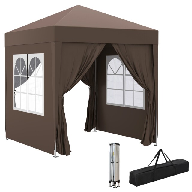 Outsunny 2x2m Pop Up Gazebo Canopy Marquee W/ Carry Bag, Coffee