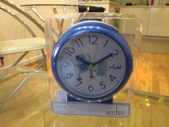 Acctim Robot Blue Bold Kids Sweeping Seconds Quartz Alarm Clock