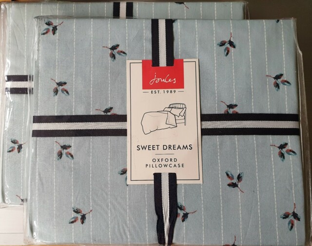 Joules Oxford Pillowcase Pair Little Leaf Soft Blue