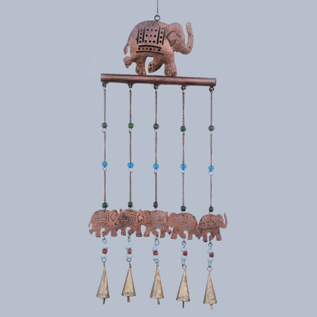 Copper Elephant Wind Chime With Beads And Bells - Gorgeous Unique