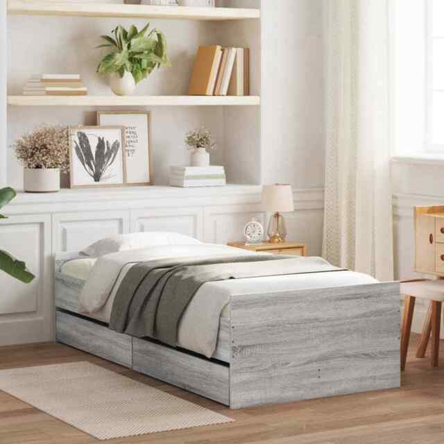 Bed Frame With Drawers Grey Sonoma 75x190 Cm Small Single Vidaxl