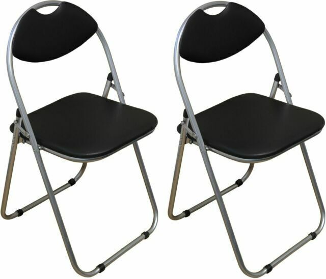 Harbour Housewares Black Folding Portable Chairs Padded Seat Pack Of 2