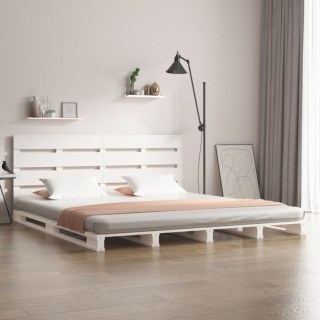 Bed Frame Solid Pinewood White Single 90x190cm Slatted Headboard