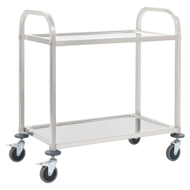 Kitchen Trolley Stainless Steel 2-tier 95x45x83.5cm Silver With Braked