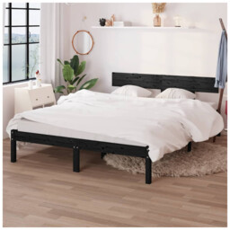 Bed Frame Solid Pinewood Black 160x200 Cm Classic Headboard Sturdy