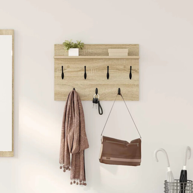 Wall-mounted Coat Rack With Shelf Sonoma Oak 60 X 40 X 12 Cm Vidaxl