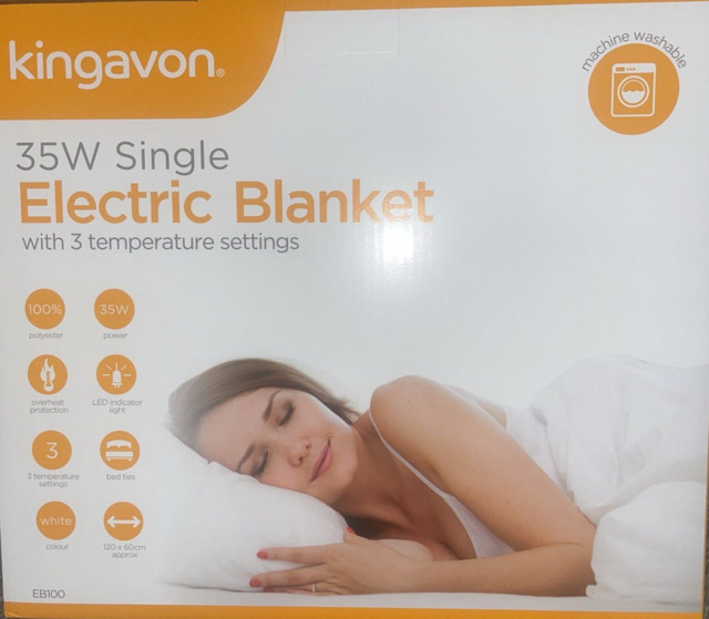 Single Electric Blanket 120 X 60cm Kingavon 3 Heat Settings Warmer Bed