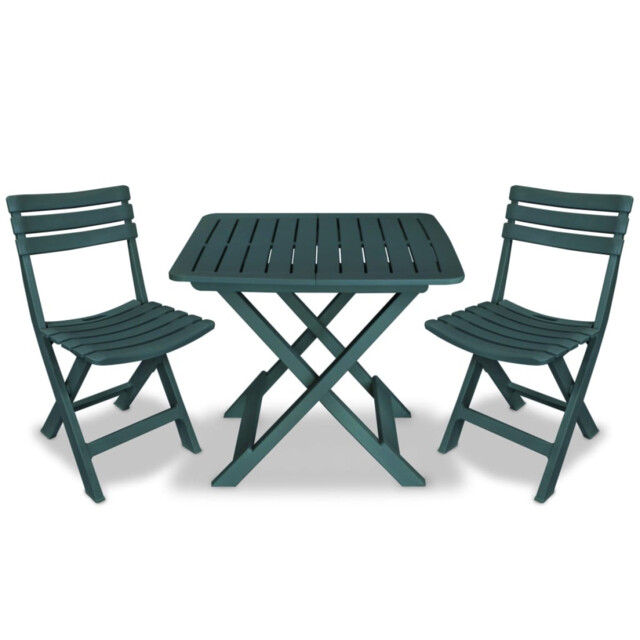 Bistro Set Plastic Green Outdoor 3pc 79x72x70cm Folding Table + 2
