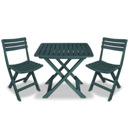 Bistro Set Plastic Green Outdoor 3pc 79x72x70cm Folding Table + 2