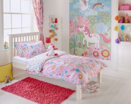 Single Pink & Multicoloured Unicorn And Star Duvet Cover Set 137cm By