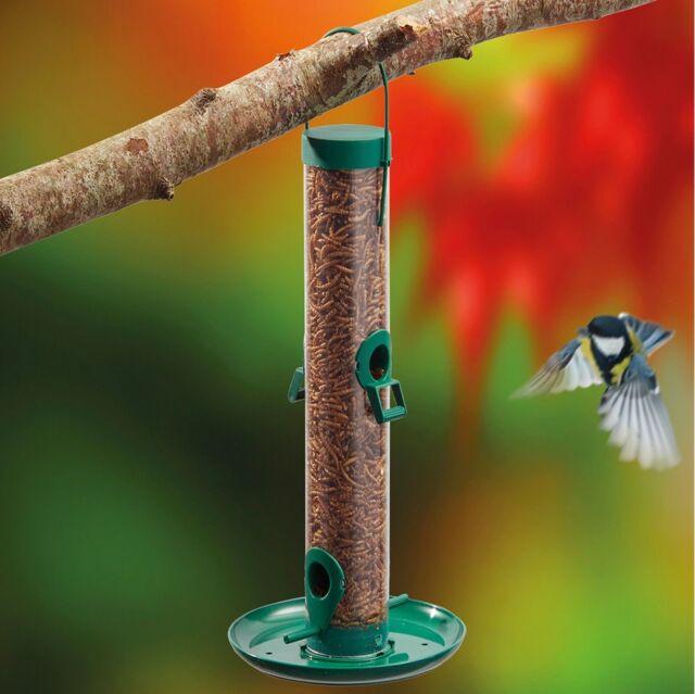 Supa Wild Bird Mealworm Feeder Hanging Holder 4 Port Tray & Lid Happy