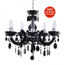 Litecraft Marie Therese Chandelier Crystal Effect Black 5 Arm & Free
