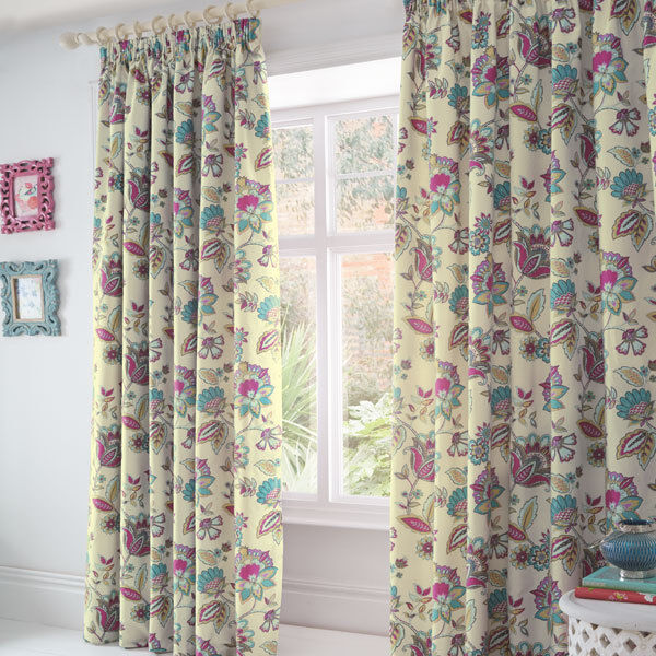 Dreams & Drapes Marinelli Floral Thermal Pencil Pleat Lined Curtains,