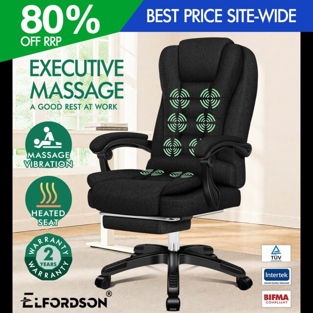 Elfordson Office Chair 8 Massage Point Heated Executive Recliner