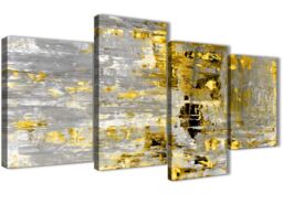 Large Yellow Abstract Painting Art Print Canvas - 4 Piece - 130cm Wide