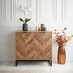 Rustic Oak Finish Ezra Two Door Sideboard Multi Storage Drawer