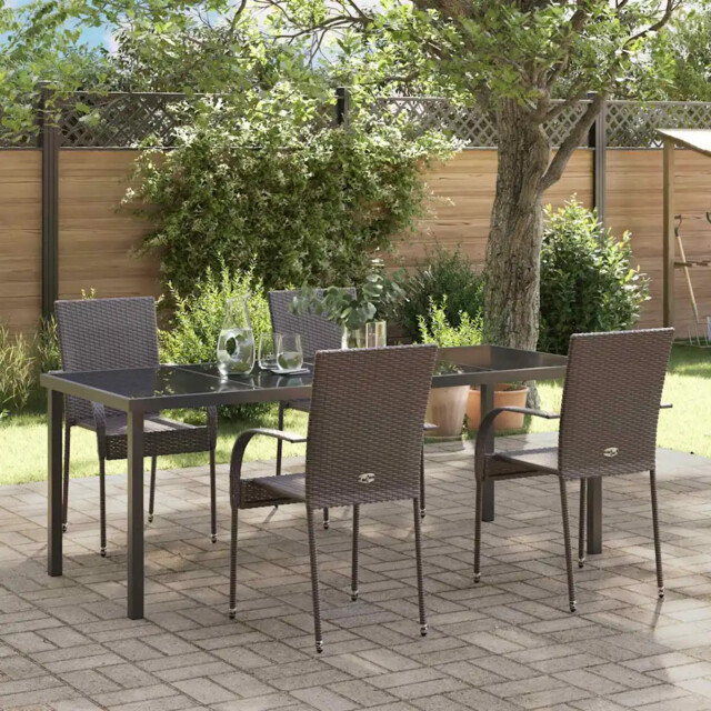 Garden Dining Set 5 Pcs Brown Powder-coated Steel Vidaxl