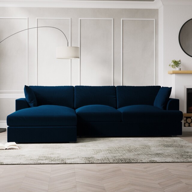Navy Velvet Left Hand 4 Seater Corner Sofa - August Sof179
