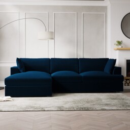 Navy Velvet Left Hand 4 Seater Corner Sofa - August Sof179