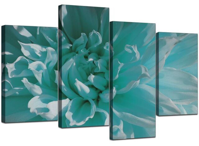 Large Teal Floral Flowers Canvas Wall Art Pictures Xl Prints Set 4103