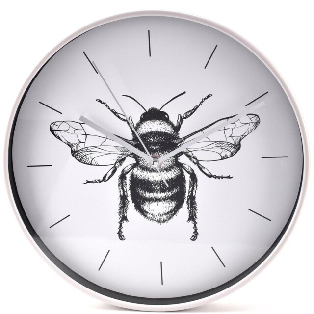 Wall Clock Grey Case 30cm Aluminium Metal Bumblebee Black White Dial