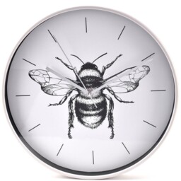 Wall Clock Grey Case 30cm Aluminium Metal Bumblebee Black White Dial