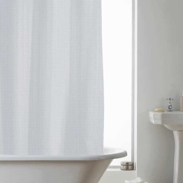 Grey Waffle Shower Curtain With Liner