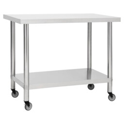 Stainless Steel Work Table 100x45x85cm Silver Bottom Shelf +2 Braked