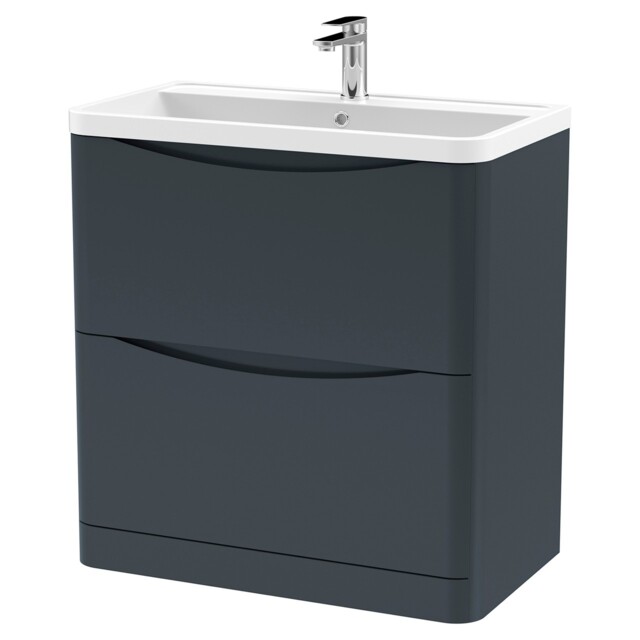 Nuie Lunar Satin Soft Black 800mm 2 Drawer Vanity Unit And Polymarble