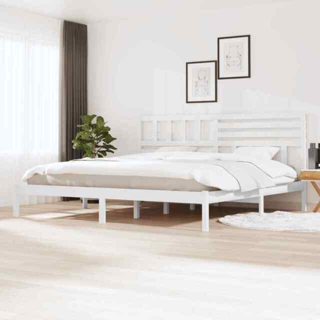Bed Frame White Solid Wood Pine 200x200 Cm Vidaxl