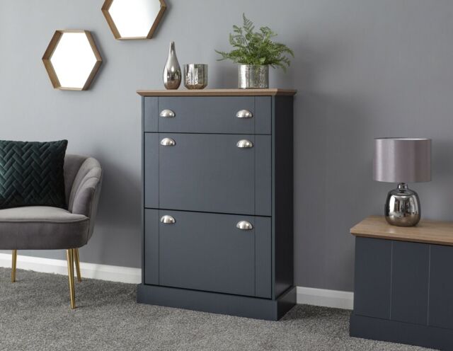 Kendal Deluxe Shoe Cabinet Slate Blue Drawer & Pull Out