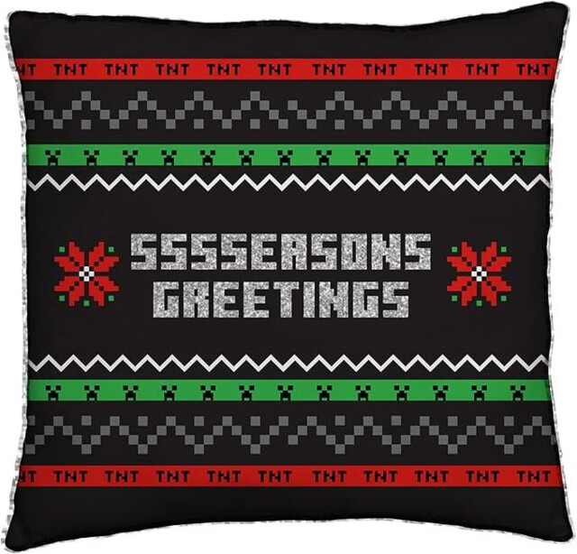 Minecraft Christmas Square Cushion Pillow Greetings Design Reversible
