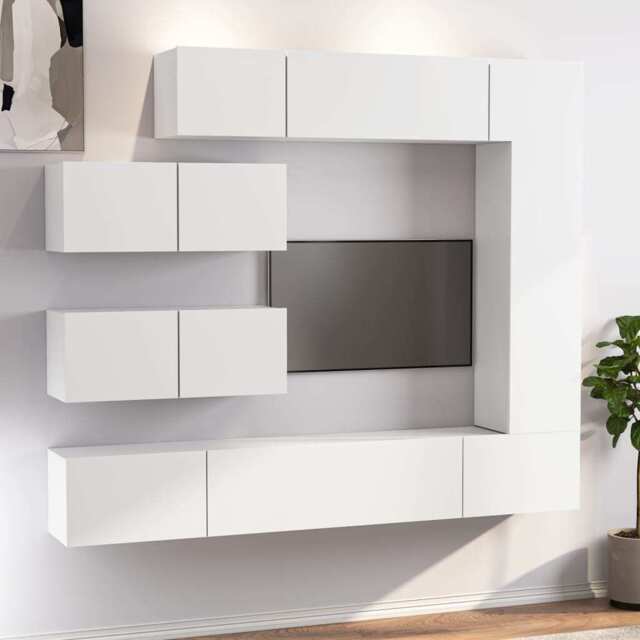 7 Piece Tv Cabinet Set White Engineered Wood Vidaxl