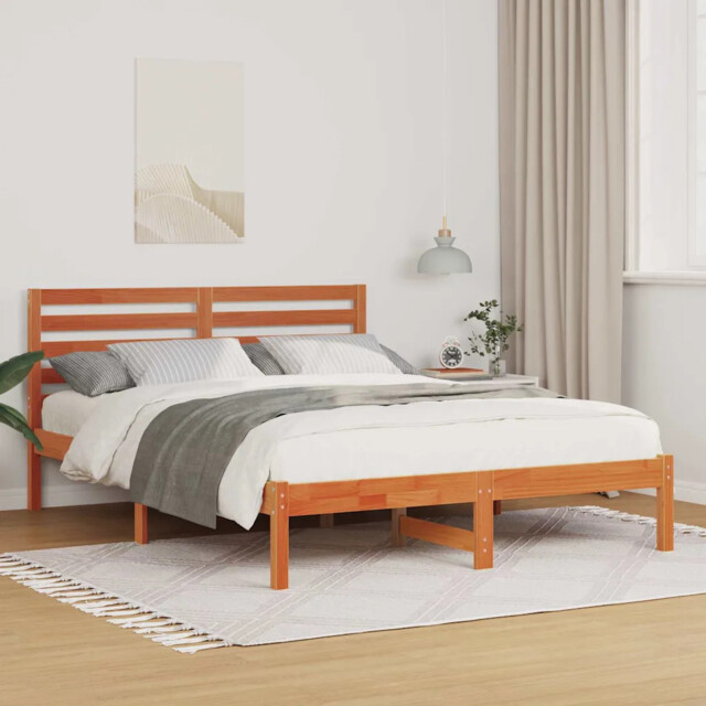 Bed Frame With Headboard Wax Brown 140 X 190 Cm Solid Pine Wood Vidaxl