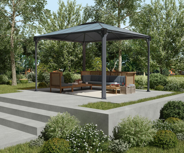 Garden Gazebo 3x3.6m Polycarbonate Roof Durable Aluminium Frame