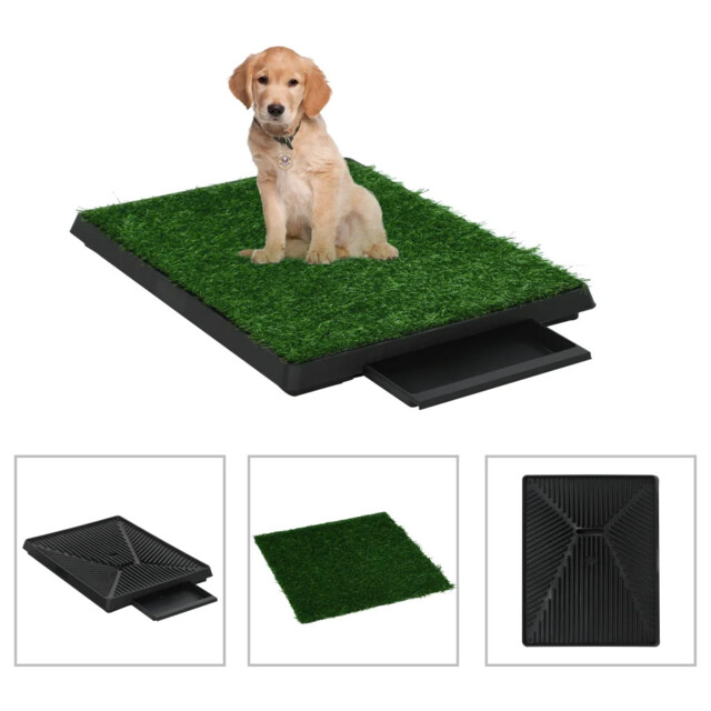 Pet Toilet Green & Black 63x50x7cm Pp/pe Faux Turf Removable Tray Grid