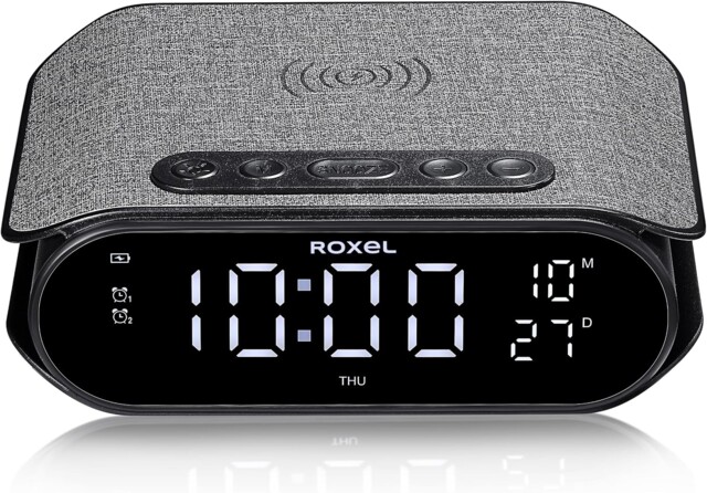 Roxel Rac-10 Bedside Alarm Clock Wireless Charging 15w For Iphone